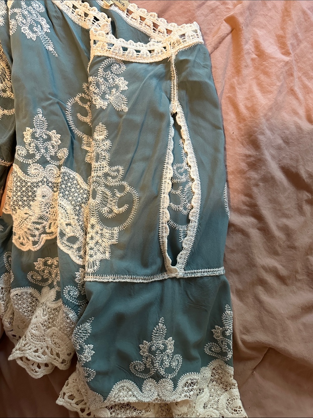 Democracy Sage Green Tunic with Cream Lace Embroidery - Picture 5 of 5